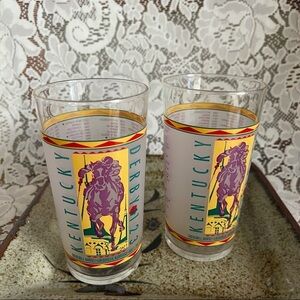 Kentucky Derby 123 Running Mint Julep Collectible Glasses 1997 Set Of 2 Libbey